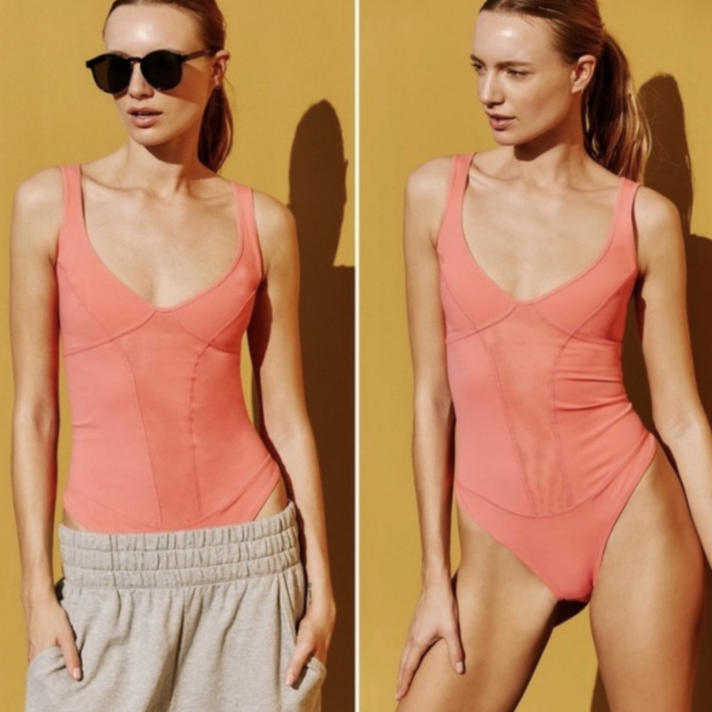 FP Movement Heart Of Gold Thong Leotard Bodysuit in Strawberry Size Small